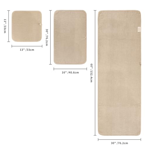 POLYTE 430 GSM Poly Blend Microfiber Quick Dry Waffle Bath Towel Set of 6 | 2-Body Towels, 2-Hand Towels, 2-Wash cloths, Oversize, Lint Free - color: Beige,blue