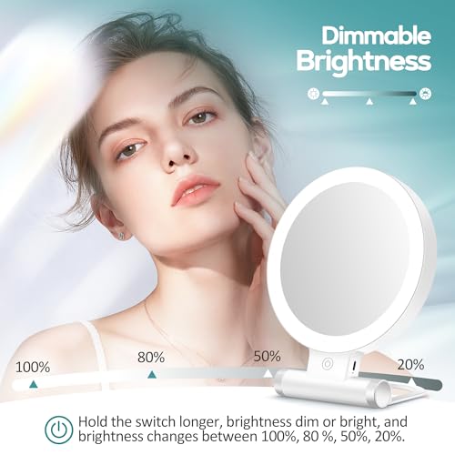 Magnifying Mirror with Light 30X, Double-Sided 1X/ 30X Magnifying Makeup Mirror with Tweezer, 2000mAh 3 Colour Modes with Adjustable Brightness,Foldable Travel Mirror(9" L x 7" W) - color: White