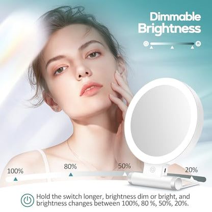 Magnifying Mirror with Light 30X, Double-Sided 1X/ 30X Magnifying Makeup Mirror with Tweezer, 2000mAh 3 Colour Modes with Adjustable Brightness,Foldable Travel Mirror(9" L x 7" W) - color: White
