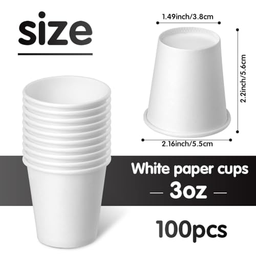 3 oz 100 Pack Disposable Paper Cups, Bathroom Mouthwash Cups | Espresso Disposable Cups, Bathroom Cups, Small Paper Cup for Bathroom, Snack, Espresso, Mouthwash (White) - color: White, size: 100 Count