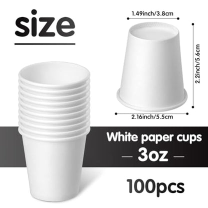 3 oz 100 Pack Disposable Paper Cups, Bathroom Mouthwash Cups | Espresso Disposable Cups, Bathroom Cups, Small Paper Cup for Bathroom, Snack, Espresso, Mouthwash (White) - color: White, size: 100 Count