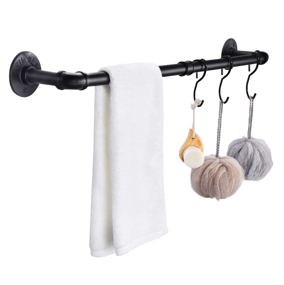Industrial Black Pipe Towel Bar, 33.4 Inch Long Bath Towel Rack, Wall Mounted Heavy Duty Thicken Bathroom Hardware Towel Holder Organizer, Rustic Towel Rails - size: 33.4 inches