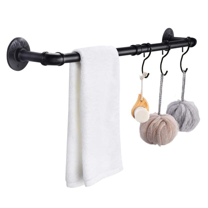 Industrial Black Pipe Towel Bar, 33.4 Inch Long Bath Towel Rack, Wall Mounted Heavy Duty Thicken Bathroom Hardware Towel Holder Organizer, Rustic Towel Rails - size: 33.4 inches