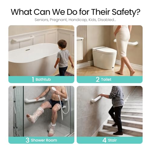 R&T 18" Bathroom Grab Bar for Shower & Bathtub, Anti-Slip Textured PP Grip, Heavy Duty Support Rail Safety Handrail for Seniors, Elderly, Disabled & Injury Recovery
