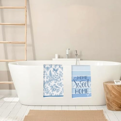 ZHAMEN Blue Floral Kitchen Towel Soft Absorbent Hand Tea Towels Set of 2 - color: Multi 1575
