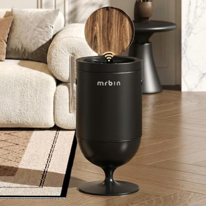 MRBIN Metal Motion Sensor Trash Can with Lid, 5.3 Gallon Wine Glass Shaped Automatic Waste Basket Touchless, Smart Round Tall Garbage with High Leg for Office, Bedroom, Kitchen, Black - color: Black, style: Wine Glass Style
