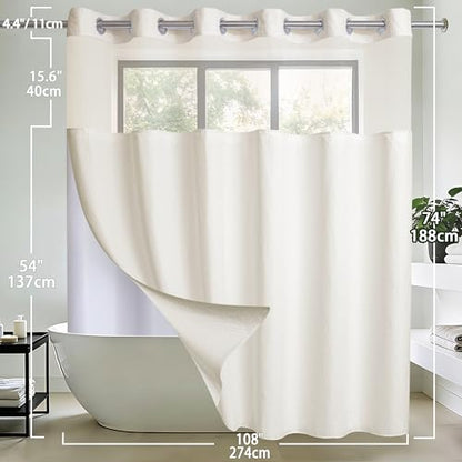 Extra Wide No Hook Waffle Weave Shower Curtain with Snap in Liner Set, 108" x 74" Hotel Luxury Beige Shower Curtains for Bathroom with See Through Top Window, Waterproof, Washable 108W x 74H - color: Waffle-beige, size: 108"W x 74"L (Pack of 1)