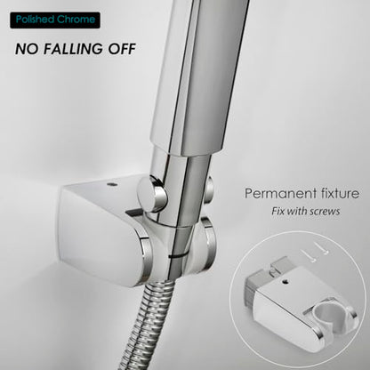 Hand held Shower Head Holder- 5 Angles Adjustable - Screw Mount for Permanent Fixture -Bathroom Wall Mount Shower Wand Holder - (Polished Chrome)