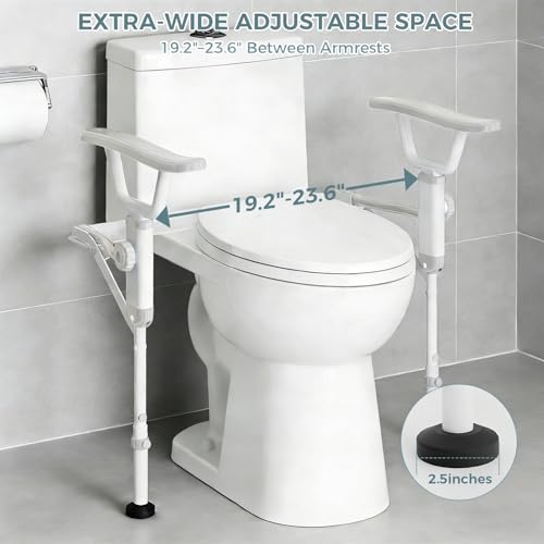 Folding Toilet Safety Rails - Adjustable Bathroom Support Frame | with Foldable Arms for Elderly, Seniors, Post-Surgery Recovery, and Pregnant Women - Tool-Free Installation, Sturdy Grab Bar