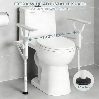 Folding Toilet Safety Rails - Adjustable Bathroom Support Frame | with Foldable Arms for Elderly, Seniors, Post-Surgery Recovery, and Pregnant Women - Tool-Free Installation, Sturdy Grab Bar
