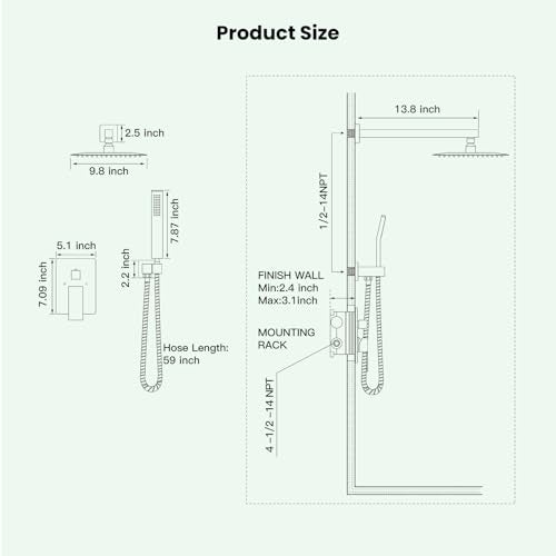 gotonovo Rainfall Bathroom Shower System Rain Shower Head and Handle Set Wall Mounted Shower Complete Combo Solid Brass Pressure Balancing Shower Mixer Valve 10 Inch Brushed Nickel - color: Brushed Nickel, size: 10 Inch