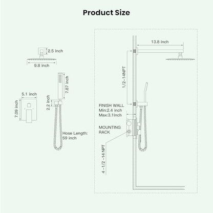gotonovo Rainfall Bathroom Shower System Rain Shower Head and Handle Set Wall Mounted Shower Complete Combo Solid Brass Pressure Balancing Shower Mixer Valve 10 Inch Brushed Nickel - color: Brushed Nickel, size: 10 Inch
