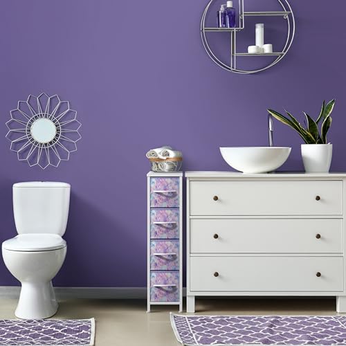 Sorbus Kids Narrow Dresser with 4 Drawers - Vertical Slim Storage Chest of Drawers with Steel Frame, Wood Top & Easy Pull Fabric Bins for Small Spaces, Closets, Bedroom, Bathroom & Laundry - color: Tie-dye Blue/Pink/Purple, style: 4 Drawer