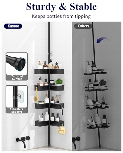 Kitsure Tension Pole Shower Caddy - Adjustable Corner Shower Shelf with Metal Baskets, Rust-Resistant Bathroom Shower Organizer, No-Drill Installation, (Adjustable Height: 34.2-114.1 in), W 7.5 in