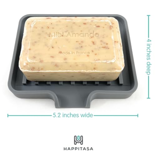 Silicone Soap Dish Tray and Sponge Holder with Drain Chute, Rectangular, Kitchen and Bathroom Sink Organizer (Sand Dollar, 5.2"x4" (Set of 2), 7.2 Ounces) - color: Sand Dollar, size: (SM) 5.2"x4" (2pcs)