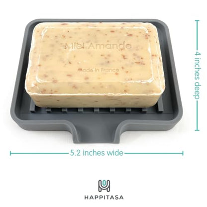 Silicone Soap Dish Tray and Sponge Holder with Drain Chute, Rectangular, Kitchen and Bathroom Sink Organizer (Sand Dollar, 5.2"x4" (Set of 2), 7.2 Ounces) - color: Sand Dollar, size: (SM) 5.2"x4" (2pcs)