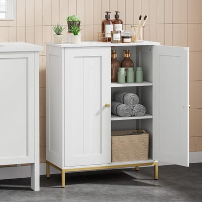 Homhedy Bathroom Storage Cabinet, Freestanding Floor Cabinet, White | Bathroom Organizers and Storage, Adjustable Shelves, Small Cabinet for Bathroom Living Room Laundry Room