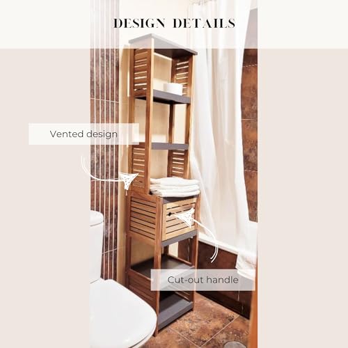 Tall Bathroom Storage Cabinet, Vented Door, Linen Tower, Slim, Brown-Gray | Engineered Wood, Art Deco, Space-Saving Bathroom Storage, Easy Assembly, Fits Small Bathrooms, Laundry, Hallway