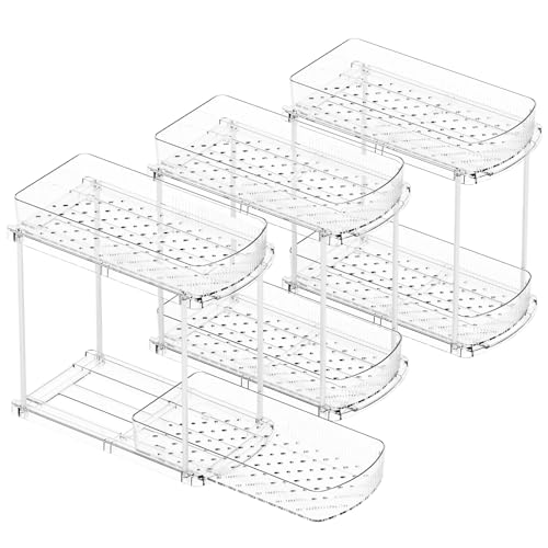 3 Pack 13.8″ Deep 2 Tier Under Sink Storage Organizer,Large Pull Out Bathroom Organizers and Storage,Slide Out Acrylic Undersink Storage Shelf,Kitchen Under Sink Organizer for Cleaning Products - style: 3 Pack-2 Tier