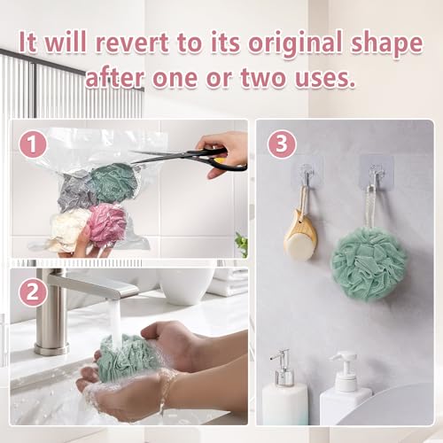 Rnoafmu Shower Loofah Bath Sponge, 60G Loofah Exfoliating Body Scrubber, 4 Color Mesh Shower Pouf Balls for Body Wash (Pink Green White Gray) - color: Pink Green White Gray