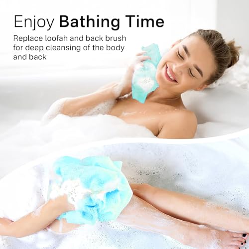 Yiclick 2PCS Exfoliating Washcloth Towel - Exfoliating Body Scrubber Exfoliator, Loofah Sponge Wash Cloth, Korean & Japanse & African Net Sponge Rag - Back Scrubber Washer (Blue) - color: Blue