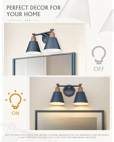 FEMILA 2 Light Bathroom Vanity Light, 15" Modern Bathroom Lighting Fixtures Over Mirror, with Woodgrain Finsih, 4FG59B-2W Blue-NW - color: Navy Blue & New Woodgrain, size: 15"