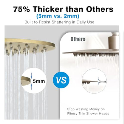 Solid Metal Rain Shower Head, Round High Flow Rainfall Shower Head with Shower Arm and Flange, Reinforced Explosion-Proof Stainless Steel Construction (10-Inch, Brushed Gold) - color: Brushed Gold, size: 10 Inch