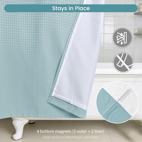 No Hook Shower Curtain Set with Snap-in Detachable Liner, 230 GSM Waffle Weave Fabric, Heavy Duty Water-Repellent, Pale Blue, 72 x 74 Inch - color: Pale Blue, size: 72"W x 74"L (Pack of 1)