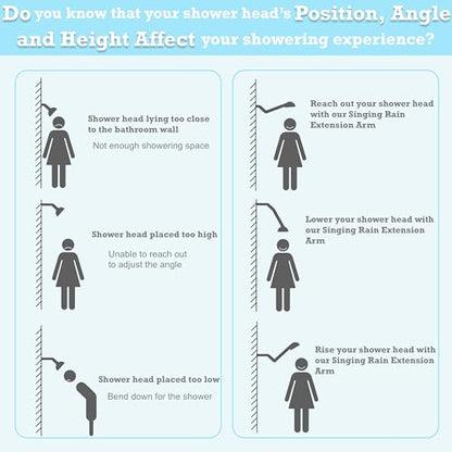 15 Inch Extra Long Adjustable Shower Head Extension Arm With Locking Set Screw, Singing Rain 304 Stainless Steel Chrome Angle Height Adjustable, G1/2 Universal Connector Compatible (Chrome Finish) - color: 1. Chrome, style: 15 inch
