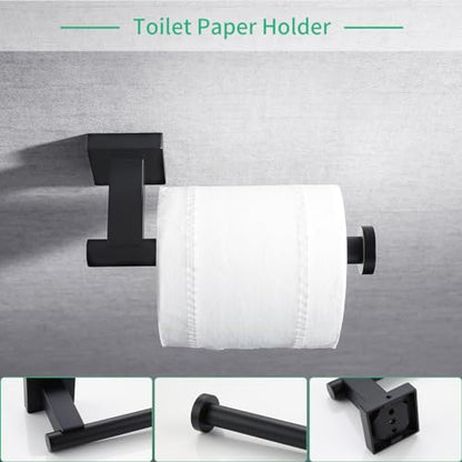 Miyili Matte Black 4-Piece Bathroom Hardware Kit Set Stainless Steel Wall Mount - Includes Double Towel Bar, Hand Towel Rack, Toilet Paper Holder, Robe Hook, BS02B4 - color: Matte Black