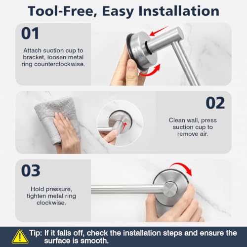 Luxspire Suction Cup Towel Bar No-Drill, Towel Rack 14-24 inch, Silver | Adjustable 14-24 inch, rustproof stainless steel rack, Heavy-duty wall mounted holder for Smooth Surface & bathroom wall - color: Silver