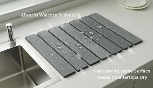 Super Absorbent Stone Dish Drying Mat – 16" x 12" Compact Fast-Drying Diatomite Mat for Countertops, Cups & Small Dish Loads - size: 16" x 12"