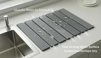 Super Absorbent Stone Dish Drying Mat – 16" x 12" Compact Fast-Drying Diatomite Mat for Countertops, Cups & Small Dish Loads - size: 16" x 12"