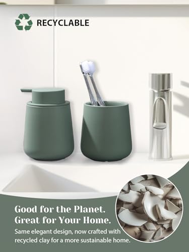 INGOFIN Ceramic Lotion Dispenser - 12oz Refillable Hand Soap Dispenser Bathroom, Modern Liquid Dispenser with Pump, Dish Dispenser for Kitchen, Matte Green - color: Green