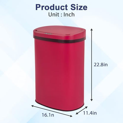 13 Gallon Kitchen Trash Can Bathroom Trash Can with Lid Red Garbage Can | Automatic Motion Sensor,50 Liter Touchless Trash Bin,Waterproof Garbage Bin Wastebasket for Toilet,Office,Caravans,Bedroom, - color: Red