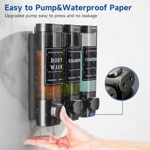 Shampoo and Conditioner Dispenser, Shower Soap Dispenser Wall Mounted, Shampoo Dispenser for Shower Wall No Drill, Bathroom Body Wash Dispenser 3 * 350ml Gungray 3 Chamber - color: Gungray 3