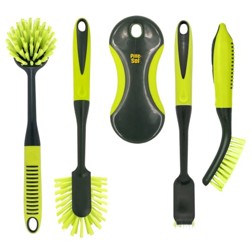 Pine-Sol Scrub Brush Set - Long Handle Cleaning Brushes with Heavy Duty Bristles and Comfort Grip - Scrubbers for Kitchen, Household, and Dishwashing, 5 Pieces - size: 5 Piece Set