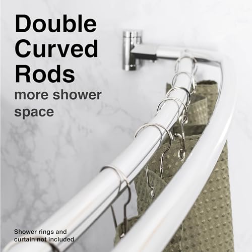 JS Jackson Supplies Double Curved Shower Rod, Metal Construction, Adjustable Between 44 to 70 Inches, Aluminum Rods and Zinc Mounting Hardware, Quality Modern Bathware, Chrome Finish - color: Chrome
