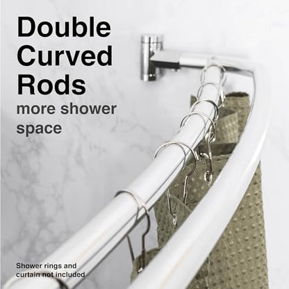 JS Jackson Supplies Double Curved Shower Rod, Metal Construction, Adjustable Between 44 to 70 Inches, Aluminum Rods and Zinc Mounting Hardware, Quality Modern Bathware, Chrome Finish - color: Chrome