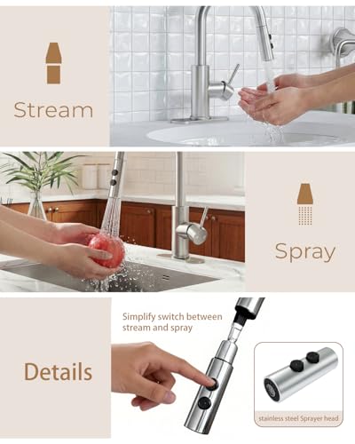 Bathroom Faucets with Pull Down Sprayer, Bar Sink Faucet Single Hole for Kitchen Campers with Pop-Up Drain Hose, Suitable for Farmhouse Vanity Lavatory - color: Brushed Nickel, style: Pull Down