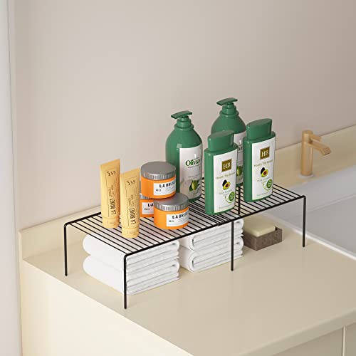 Redrubbit Expandable Shelf Rack, Rustproof Metal Storage Organizer for Kitchen, Fridge, Bathroom, Black - color: Black