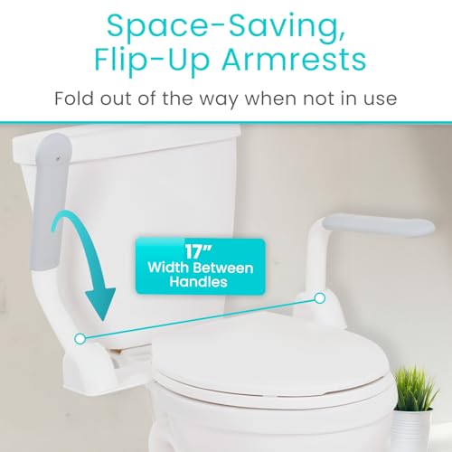 Vive Toilet Safety Rail with Flip-Up Handles - 450 lb Capacity Senior | Safety Frame for Elderly & Disabled - Handicap Grab Bar Riser Stand Assist with Arms for Bathroom Assistance & Raised Toilets