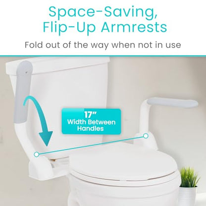 Vive Toilet Safety Rail with Flip-Up Handles - 450 lb Capacity Senior | Safety Frame for Elderly & Disabled - Handicap Grab Bar Riser Stand Assist with Arms for Bathroom Assistance & Raised Toilets