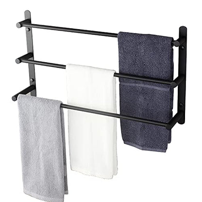 KOKOSIRI Bath Towel Bars Matte Black Bathroom 3-Tiers Ladder Towel Rails Wall Mounted Towels Shelves Rack Stainless Steel, B5002BK-L24 - color: Black, size: 24-Inch