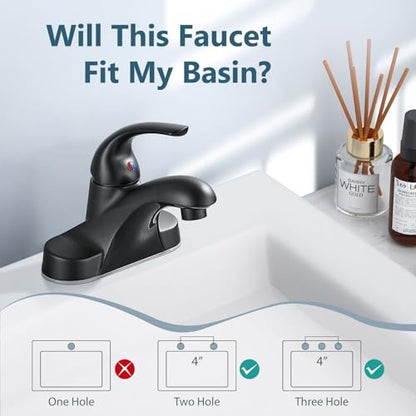 Matte Black Bathroom Sink Faucet,Single Handle 4 Inch Centerset | Single-Handle RV Bathroom Faucet Fits 4-Inch Centerset Sinks,Includes Hot And Cold Supply Lines And A Matching Pop-Up Drain - color: Matte Black