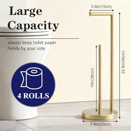 Toilet Paper Roll Holder Stand, NEWRAIN Bathroom Free Standing Toilet Tissue Paper Roll Holder Stand with Reserve Function,Brushed Gold - color: Brushed Gold