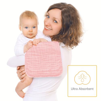 Lovely Care 12 Pack Muslin Burp Cloths 100% Cotton Muslin Cloths Large 20''x10'' Extra Soft and Absorbent Baby Burping Cloth - Pink - color: Pink, size: 10x20 Inch (Pack of 12)