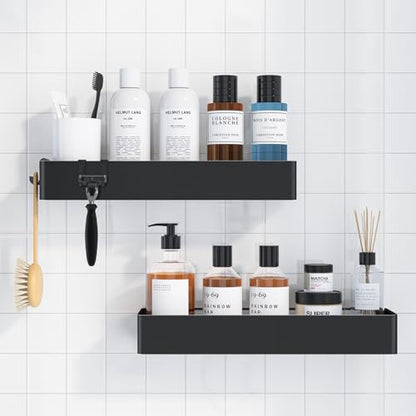 Kitsure Shower Caddy - 2 Pack Adhesive Shower Organizer, Rustproof Metal Shelves, No-Drill Bathroom Organizers and Storage, Black, XX-Large | 2 Pack Shower Shelf for Inside Shower, 100% Rustproof Metal Shelves, No-Drill Bathroom Organizers and Storage - c
