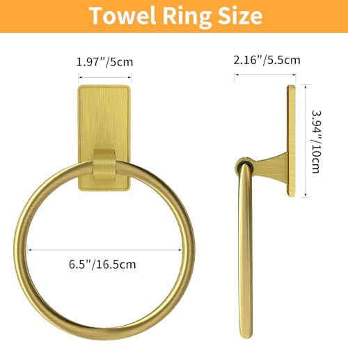 Adhesive Towel Ring, SUS304 Stainless Steel Bathroom Towel Holder, One Piece Disigned Towel Racks for Bathroom, No Drill, Gold - color: Gold, size: Round(1-pack)