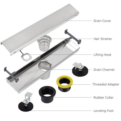 12 Inch Linear Shower Drain Brushed Nickel, Rectangular Reversible 2 in 1 Tile Insert Grate, 304 Stainless Steel Shower Floor Drain Kit, Hair Catcher, Leveling Feet - color: Brushed Nickel, size: 3"x 12"-Tile Insert